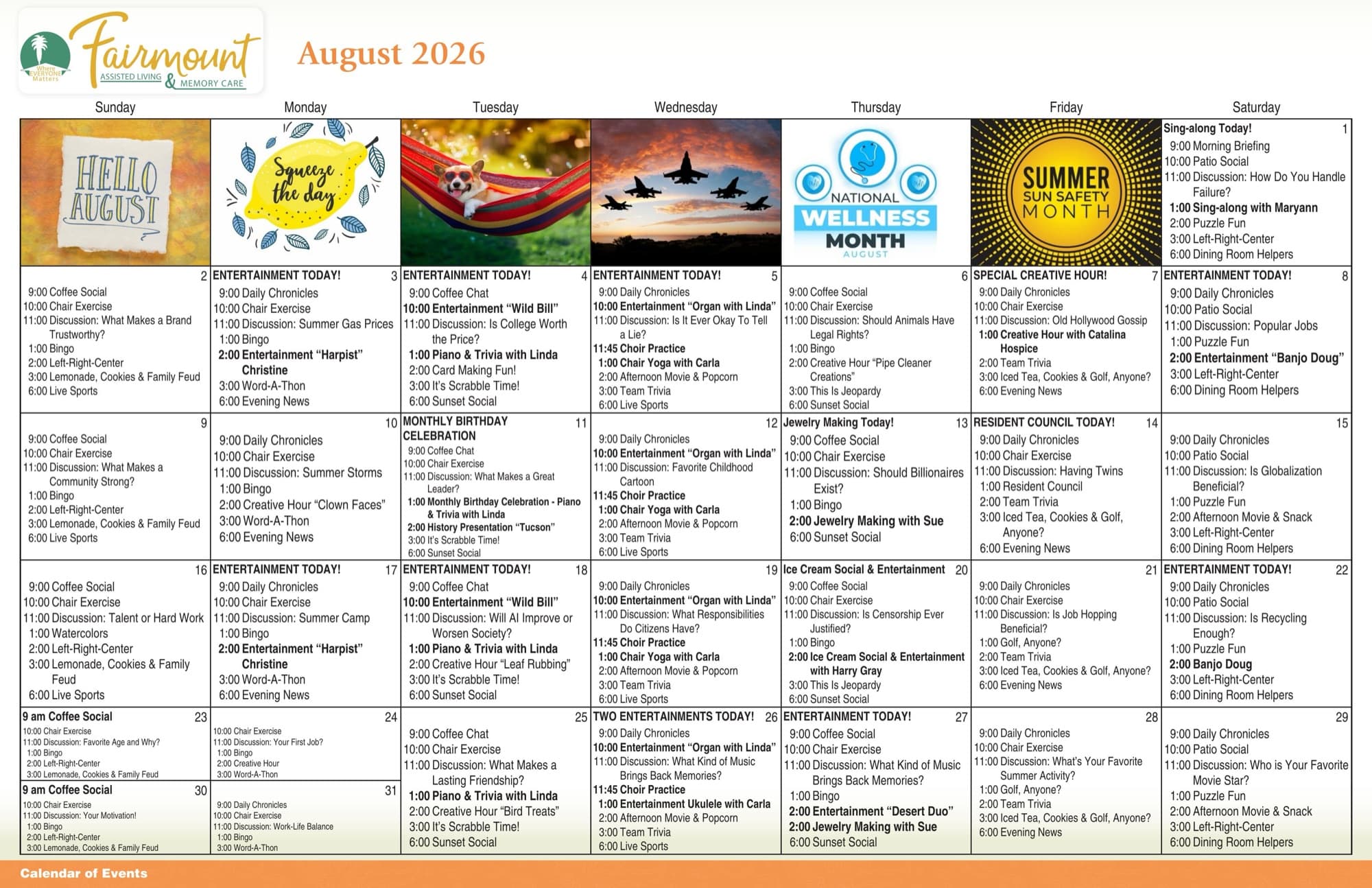 August 2026 activity calendar