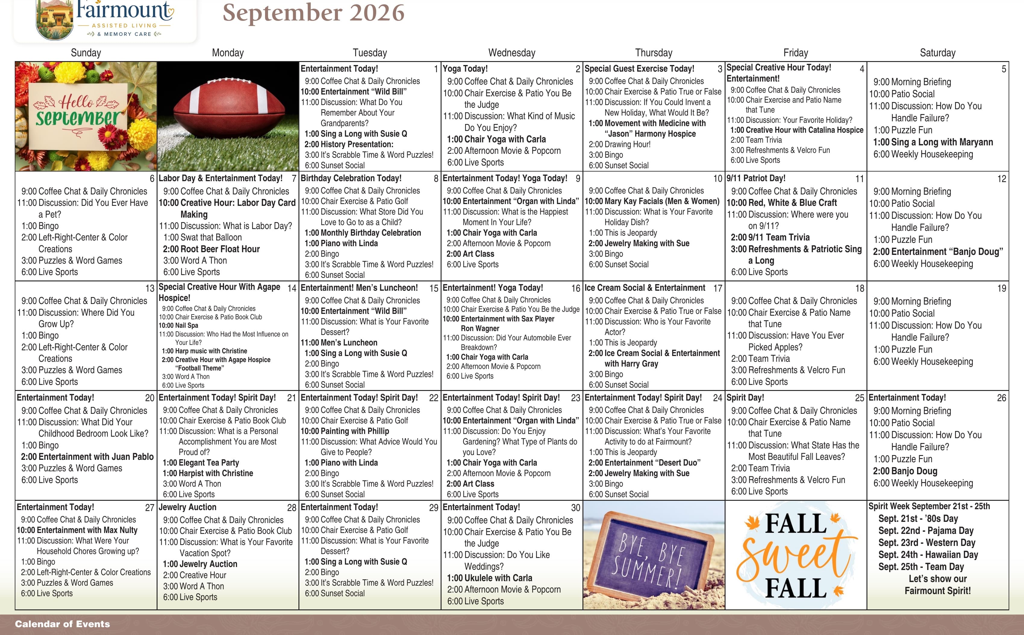 September 2026 activity calendar