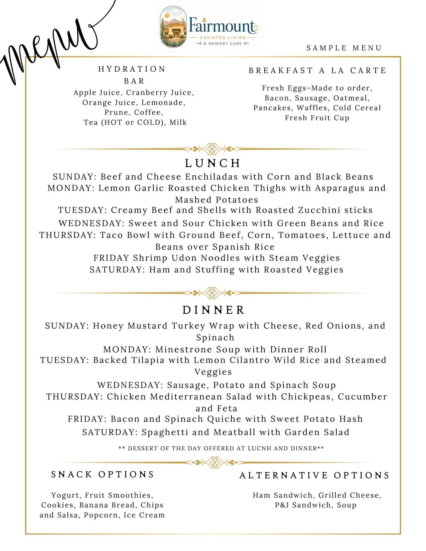 Sample Menu — August 2026