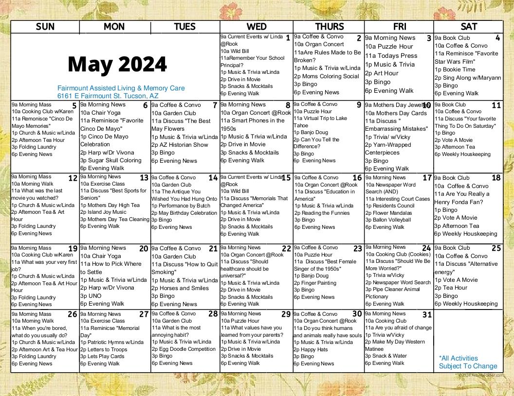 May 2024 Activities Calendar